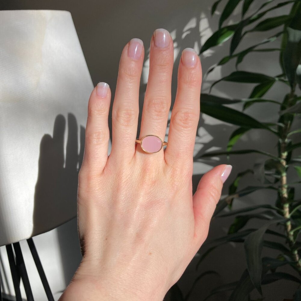 Pink gemstone 925 silver gold-plated stacking ring